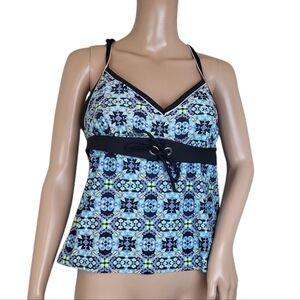 Beach Native Geo Print Tie-Front Tankini Swim Top